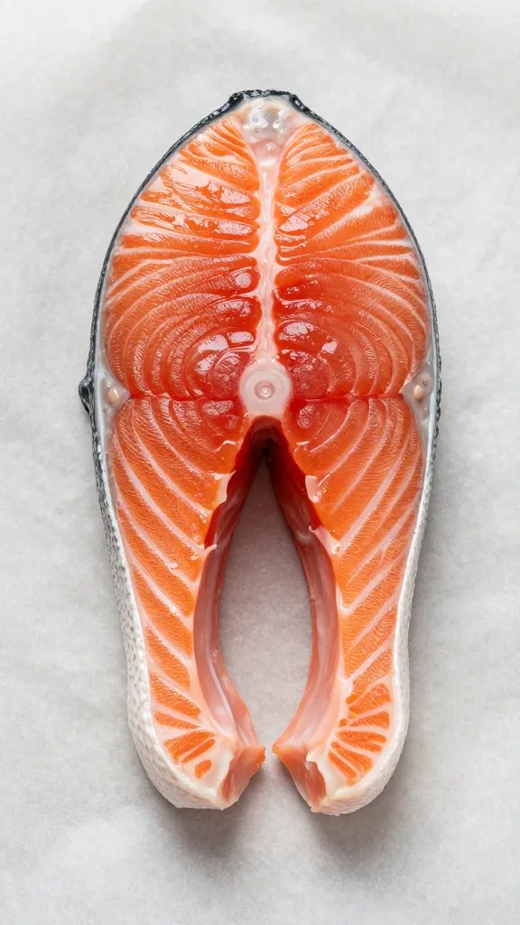 high-detail side view of single salmon fillet on parchment