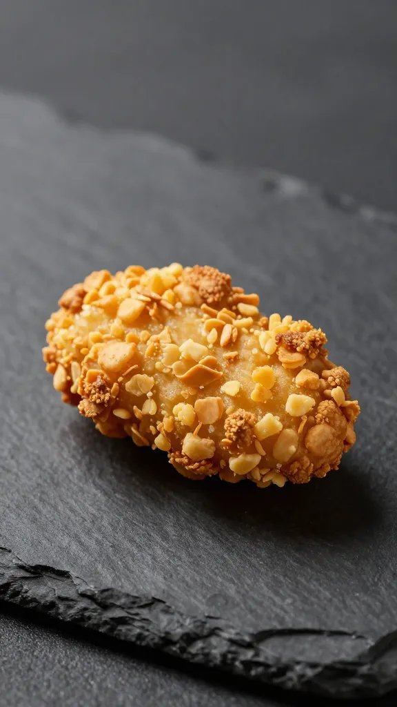single nugget on dark slate with soft studio lighting