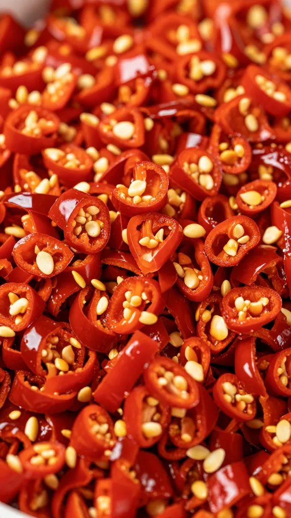 closeup of minced chili specks on glaze top