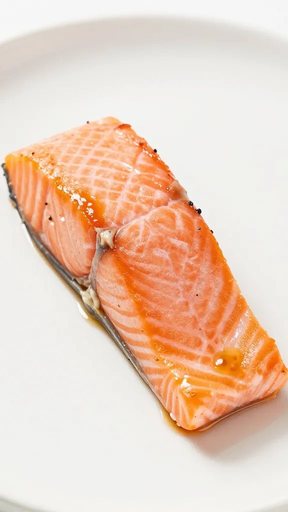 single spicy salmon bite with a tiny pool of glaze