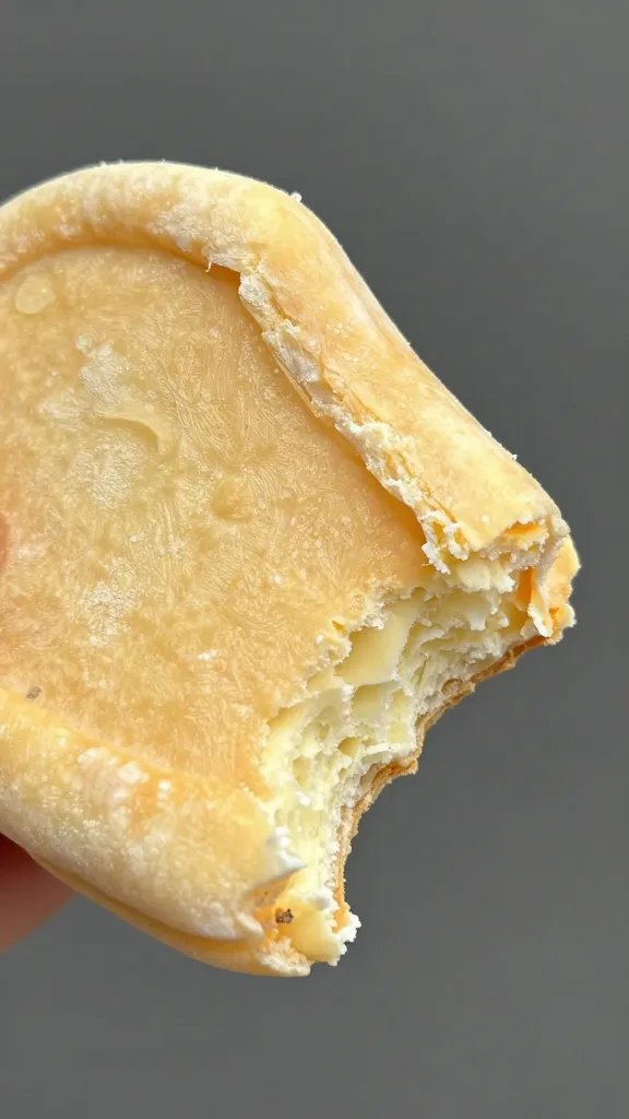Single bite viewed from top with crisp edges closeup